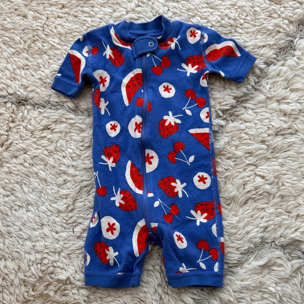 Hanna Andersson Blue and Red Fruit Print Bodysuit